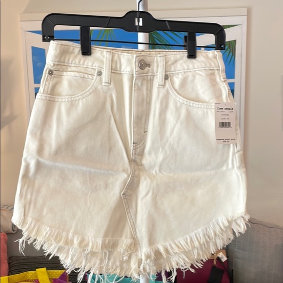 Free People Dresses & Skirts - Free People White Mini Skirt with Frayed Hem